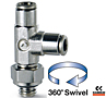 6442 Micro Series Male Metric Run Swivel Tee Fittings